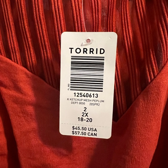 Torrid Red Terracotta Premium Ponte Yoke Peplum Shadow Stripe Top - Picture 5 of 7